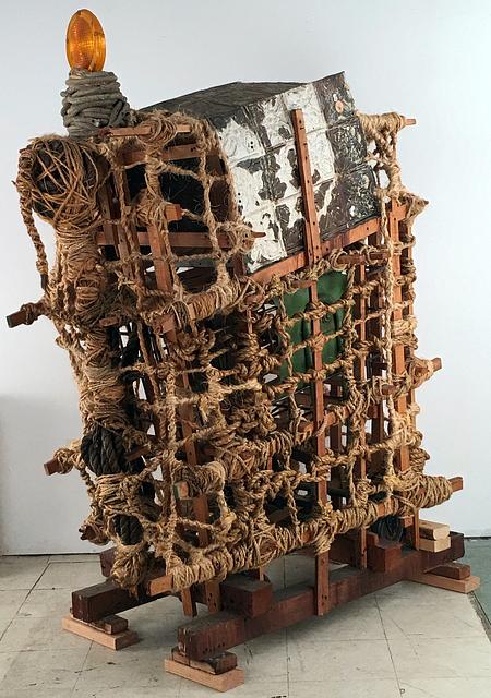 77 ½ x 65 x 39"; Rope, Wood, Glue, Metal, Screws, Wheel Cart, Plastic;1993