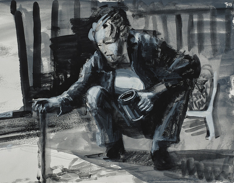 The artist working in her Long Island studio (1948)