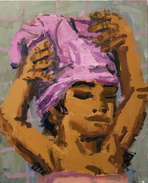 Hair Drying, 2018,  acrylic on canvas,  27 x 22 inches