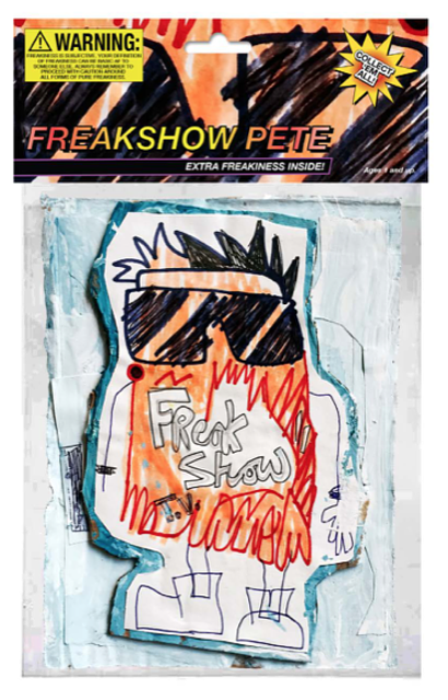 Freakshow Pete, 2018, 6.5 x 10", mixed media on cardboard encased in polystyrene plastic, with archival inkjet print / verso: inkjet print on foam board.  