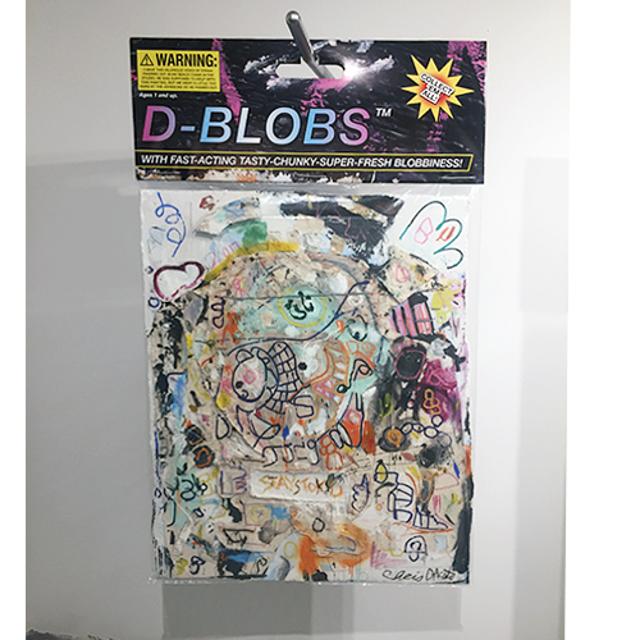 D-Blobs, 2018, 40" x 60". 2018 Mixed media comprised of pastels and oil paint on canvas on insulation board encased in polystyrene plastic, with  archival inkjet print and armature wire with conduit pipe. In verso: inkjet print on foam board. 