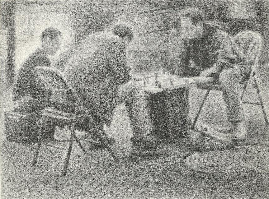 Players, 2017, crayon on canvas, 24 x 32 in.