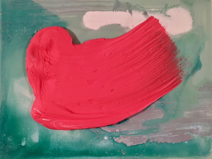 Pink Smudge, 2018  Acrylic, aluminum concentrate, pigment suspended in water and ultralight on panel 9x12” 