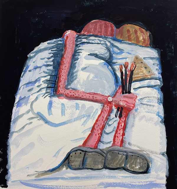 Pregnant Couple in Bed (after Philip Guston)