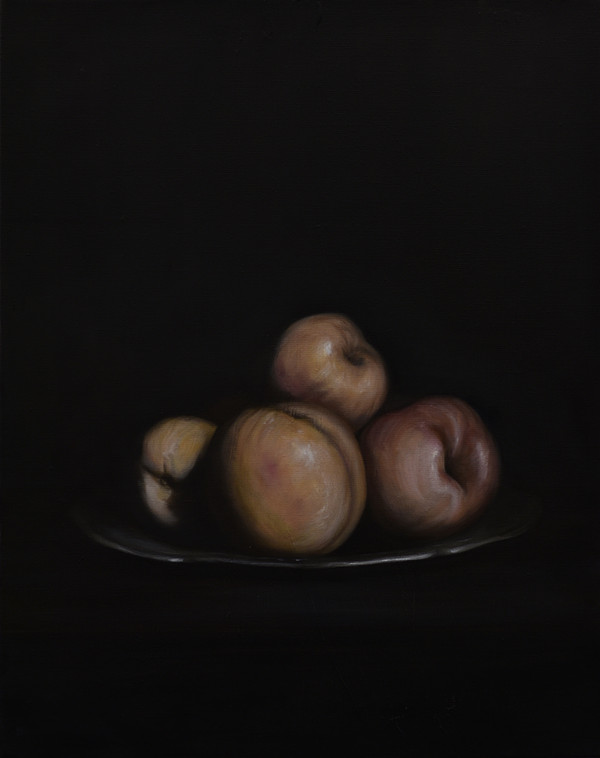 Still Life with Yellow Peaches and Pewter Plate