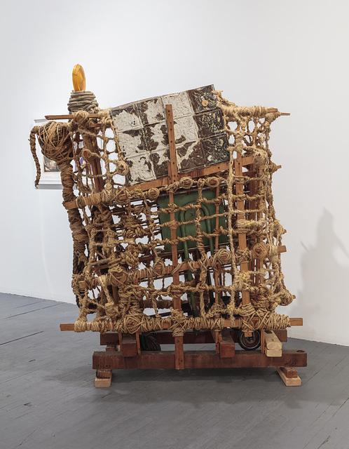 77 ½ x 65 x 39"; Rope, Wood, Glue, Metal, Screws, Wheel Cart, Plastic;1993