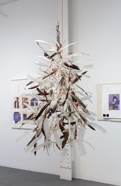 61 x 42 x 48''; Feathers, Wire, Stick, Bamboo, Rope, Glue, Metal; 2017-18