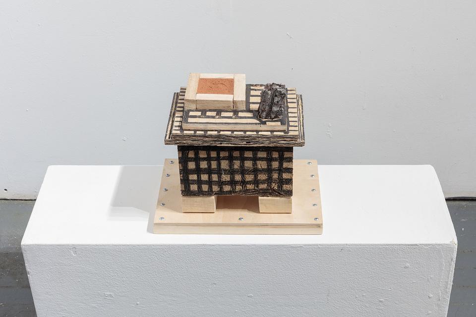 10 1/2 x 11 3/4 x 8 1/4''; Red Clay, Pencil, Wire, Stone, Wood, Glue, Screws; 2018