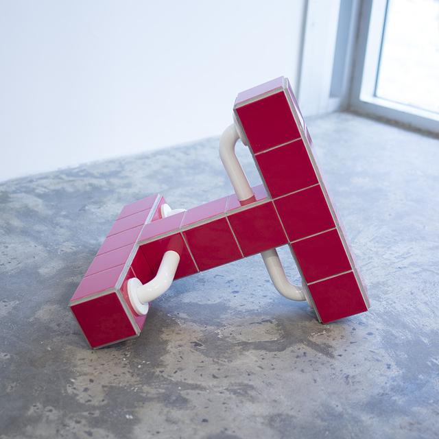 Blaze, 2019, Ceramic tiles, wood, stainless steel, grout, 22 x 22.5 x 26 in