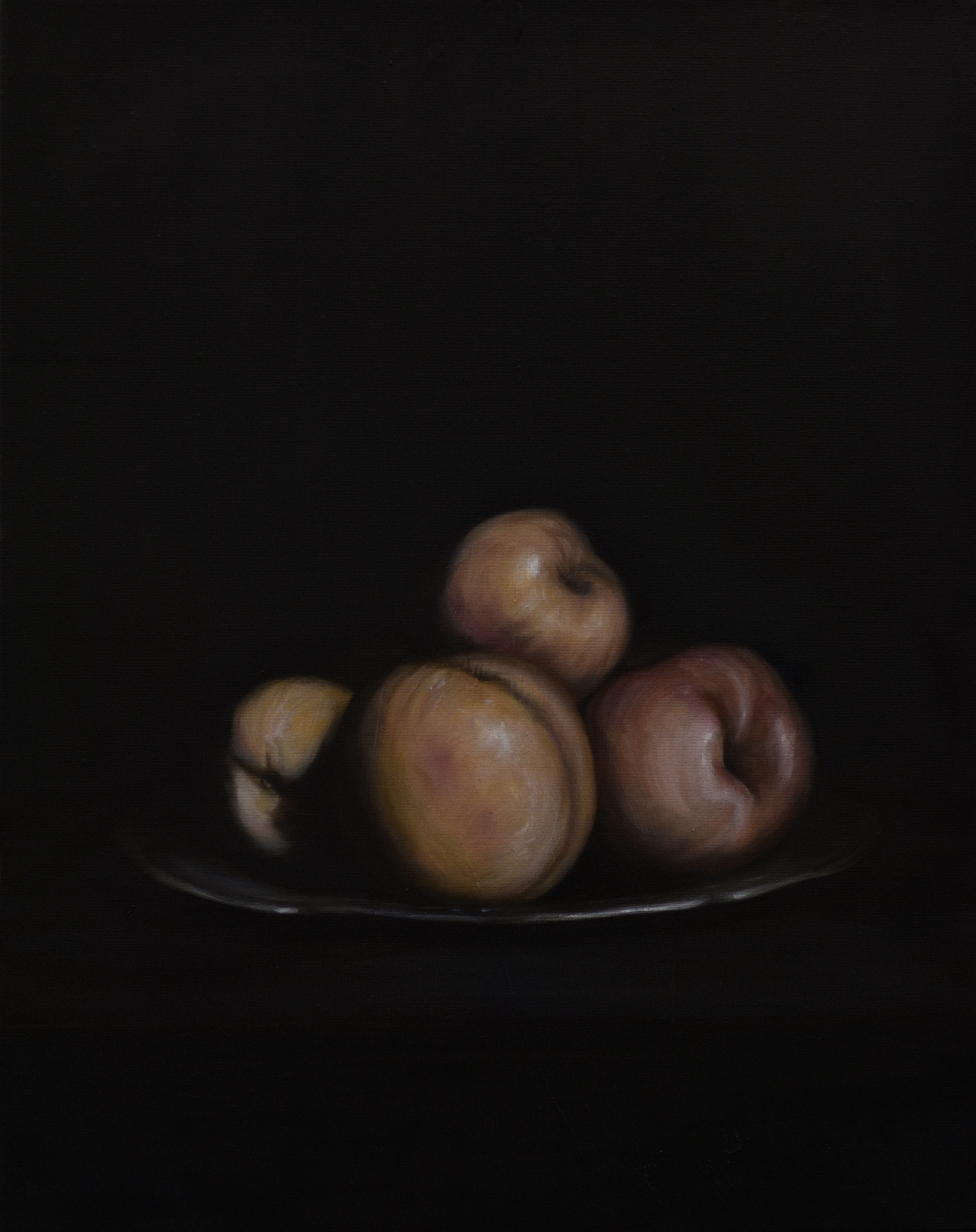 Still Life with Yellow Peaches and Pewter Plate