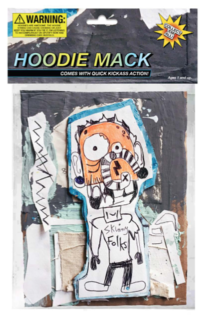 Hoodie Mack, 2018, 6.5" x 10, mixed media on cardboard encased in polystyrene plastic, with archival inkjet print / verso: inkjet print on foam board. 