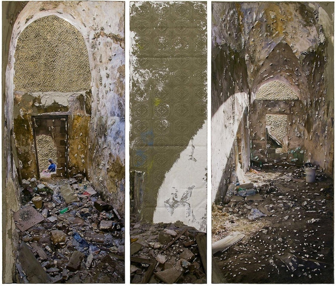 Wadi Salib: Two archways into the sun, 88 x 72 inches